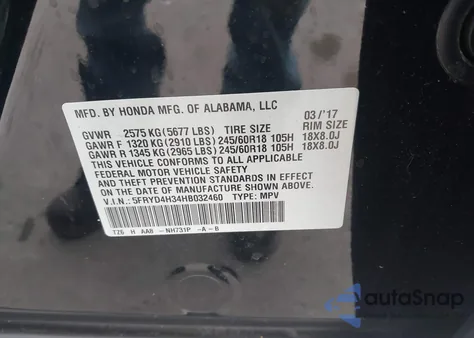 2017 Acura Mdx z USA, uszkodzony, nr VIN 5FRYD4H34HB032460